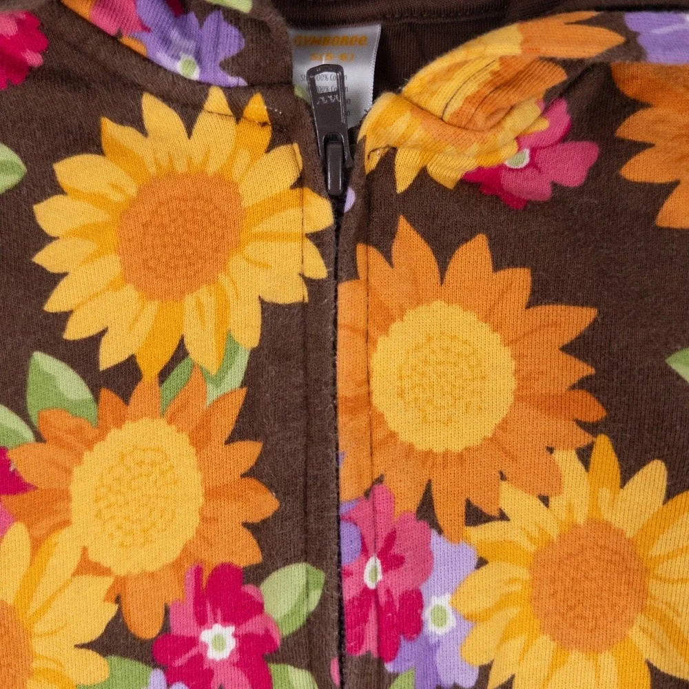 Gymboree Floral Hoodie Kids 5-6 Brown Sunflower Print Zip Front Sweatshirt‎